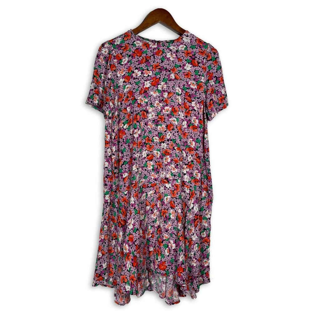 Ann Taylor Floral Dress Short Sleeve Drop Waist Flowy Romantic Oversized Size M